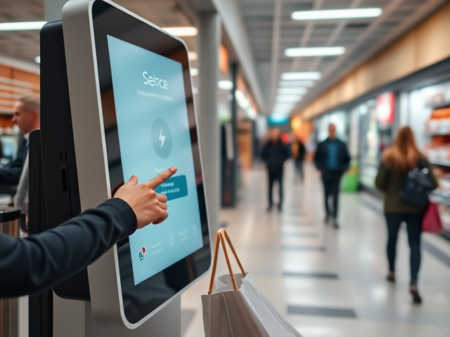 Physical queue management kiosk in retail store